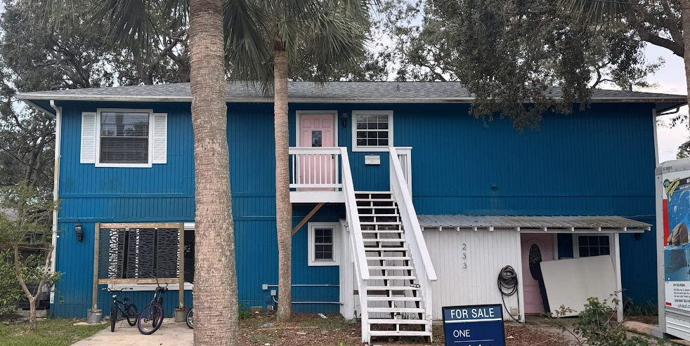 Big blue house exterior before